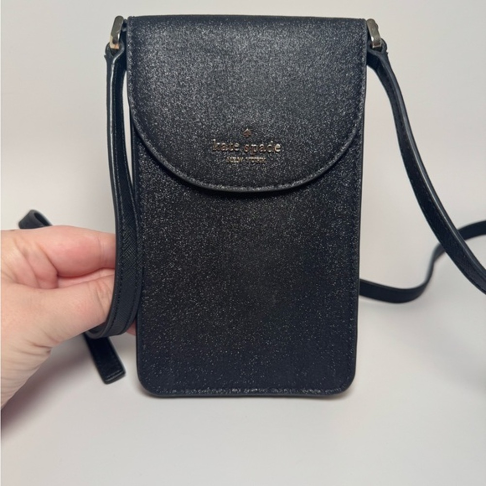 Kate Spade Cameron North South Black Glitter Phone Crossbody